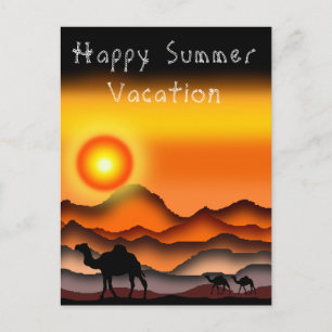 Happy Summer Vacation Kaart Camels in Sunset Deser