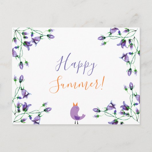 Happy Summer violet blauwwit Uitnodiging Briefkaart (Voorkant)
