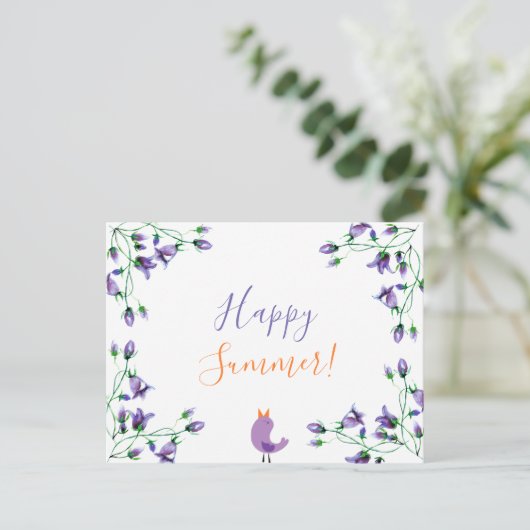 Happy Summer violet blauwwit Uitnodiging Briefkaart (Staand voorkant)