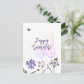 Happy Summer vlinder violet wildbloemen roze Briefkaart (Staand voorkant)