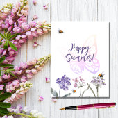 Happy Summer vlinder violet wildbloemen roze Briefkaart