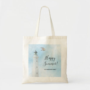 Happy Summer vuurthouse nautische oceaan zee Tote Bag