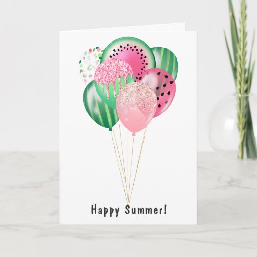 Happy Summer Watermelon Balloons Feestdagen Kaart (Voorkant)