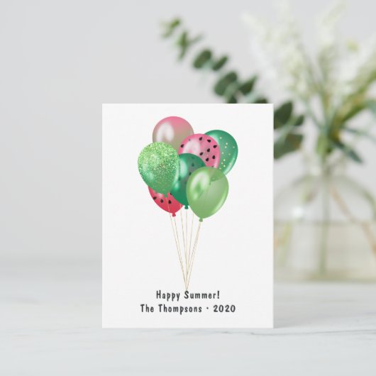 Happy Summer Watermelon Balloons Greep Feestdagenkaart (Staand voorkant)