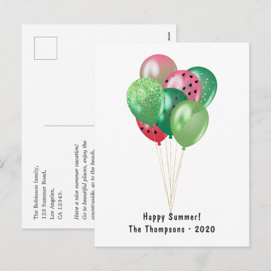 Happy Summer Watermelon Balloons Greep Feestdagenkaart (Voorkant / Achterkant)