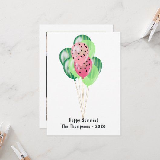 Happy Summer Watermelon Balloons Kaart (Voorkant / Achterkant in situ)
