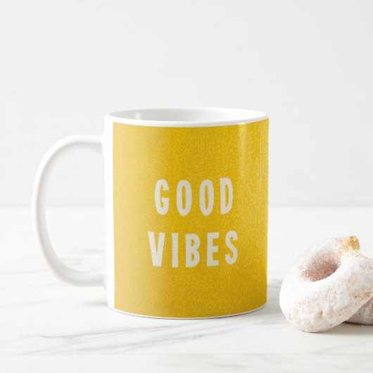 Happy Summer Yellow Good Vibes Typography Coffee Koffiemok (Met donut)