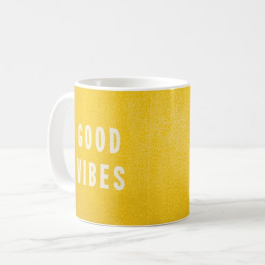 Happy Summer Yellow Good Vibes Typography Coffee Koffiemok (Voorkant links)