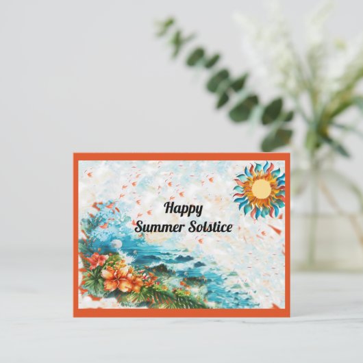 Happy Summer zonnewende zonnebloemen Zee Briefkaart (Staand voorkant)