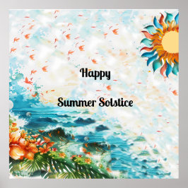 Happy Summer zonnewende zonnebloemen Zee Poster