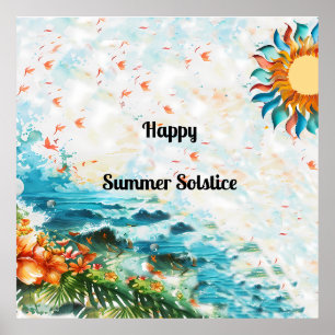 Happy Summer zonnewende zonnebloemen Zee Poster