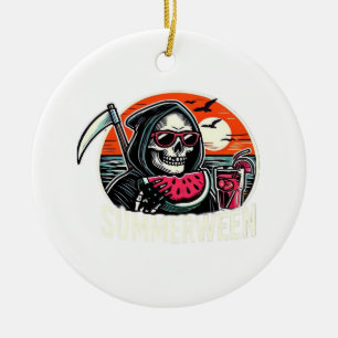 Happy Summerween Grim Reaper Watermelon Summer Hal Keramisch Ornament