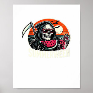 Happy Summerween Grim Reaper Watermelon Summer Hal Poster