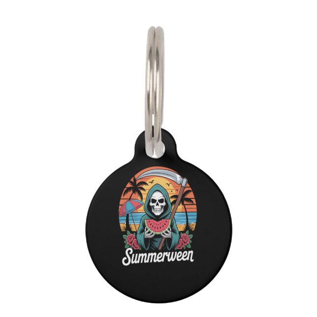 Happy Summerween Grim Reaper Watermelon Summer Huisdierpenning (Voorkant)