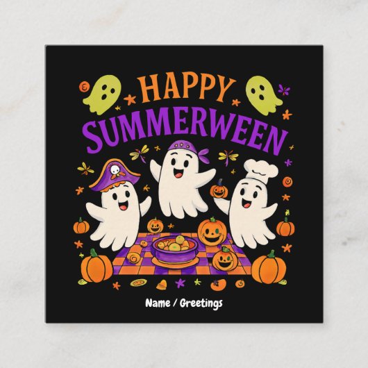 Happy Summerween Halloween Spooky Summer Ghost Vierkante Visitekaartje (Voorkant)