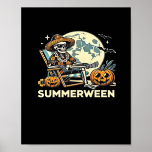 Happy Summerween Skeleton Drink Summer Halloween F Poster