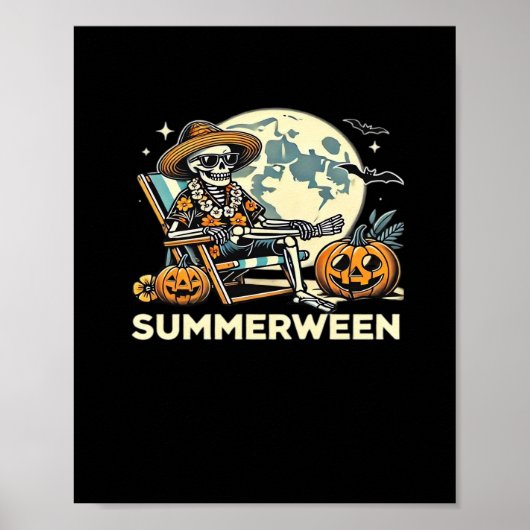 Happy Summerween Skeleton Drink Summer Halloween F Poster (Voorkant)