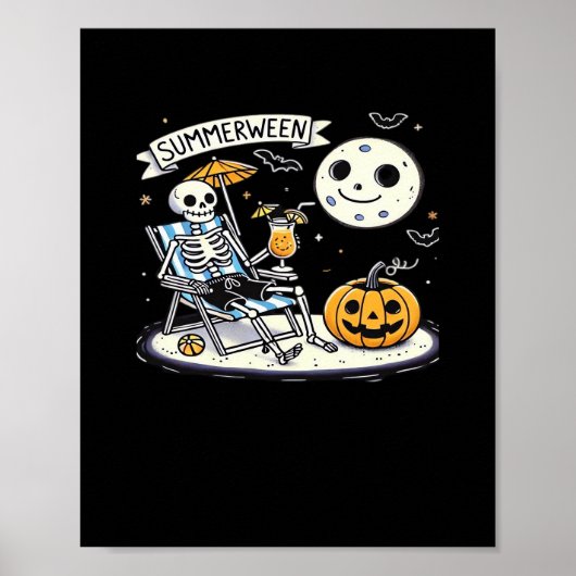 Happy Summerween Skeleton Drink Zomer Halloween M Poster (Voorkant)