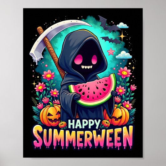 Happy Summerween Skeleton Jack-o-lantern Summer Wa Poster (Voorkant)