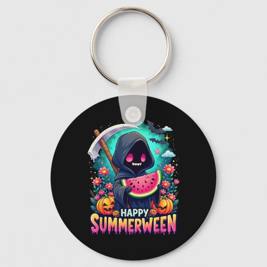 Happy Summerween Skeleton Jack-o-lantern Summer Wa Sleutelhanger (Voorkant)