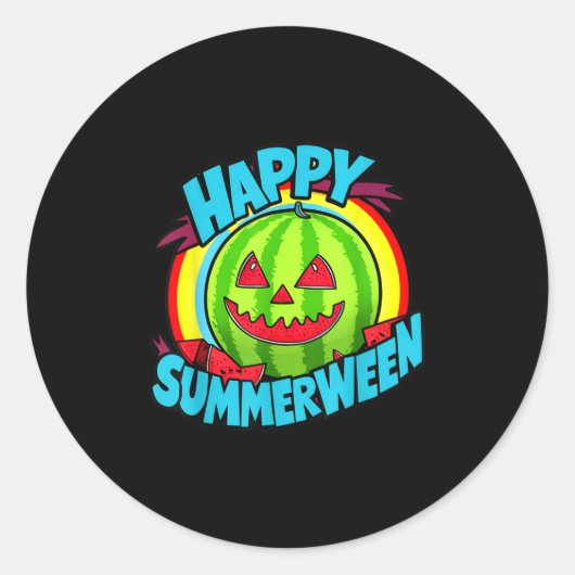 Happy Summerween Summer Watermelon Jack-o-lantern Ronde Sticker (Voorkant)