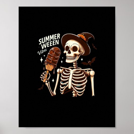 Happy Summerween Vibes Skeleton Ice Cream Summer H Poster (Voorkant)