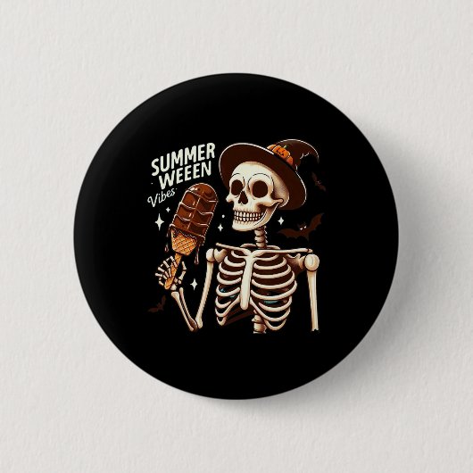 Happy Summerween Vibes Skeleton Ice Cream Summer H Ronde Button 5,7 Cm (Voorkant)