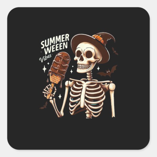 Happy Summerween Vibes Skeleton Ice Cream Summer H Vierkante Sticker (Voorkant)