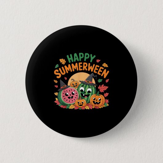 Happy Summerween Watermelon Jack-o-lantern Humor S Ronde Button 5,7 Cm (Voorkant)