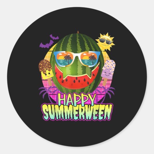 Happy Summerween Watermelon Jack O Lantern Ronde Sticker (Voorkant)