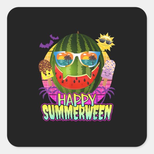 Happy Summerween Watermelon Jack O Lantern Vierkante Sticker (Voorkant)