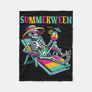 Happy Summerween Zomer Halloween Skeleton Fleece Deken
