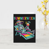 Happy Summerween Zomer Halloween Skeleton Kaart (Gele Bloem)