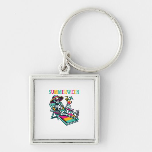 Happy Summerween Zomer Halloween Skeleton Sleutelhanger (Voorkant)