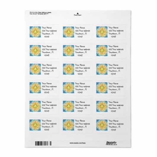 Happy Sun-adreslabel Etiket (Full Sheet)