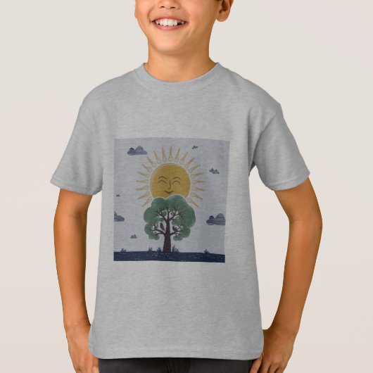 "Happy Sun and Tree" grafisch T-shirt (Voorkant)