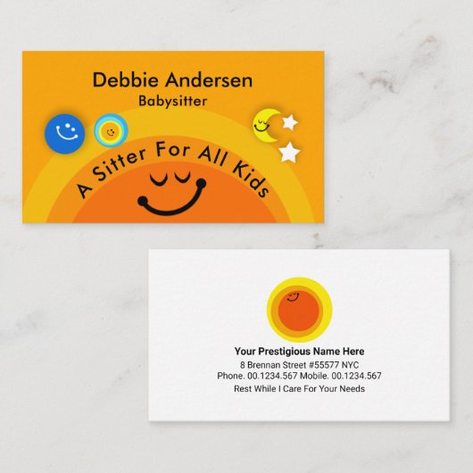 Happy Sun Babysitting Kinderen Visitekaartje (Voorkant / Achterkant)