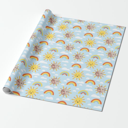 Happy Sun en Sky Custom Photo Wrapping Paper Cadeaupapier (Uitgerold)