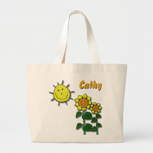 Happy Sun en Sunflower Grote Tote Bag (Voorkant)