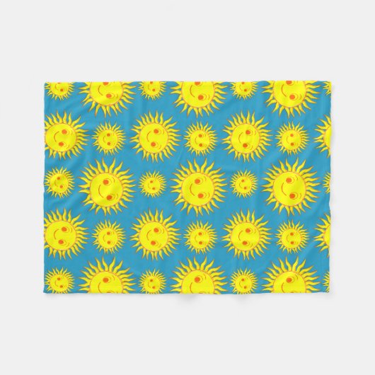 Happy Sun Face Tekening Patroon Fleece Deken (Voorkant (Horizontaal))