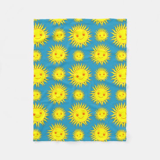 Happy Sun Face Tekening Patroon Fleece Deken (Voorkant)