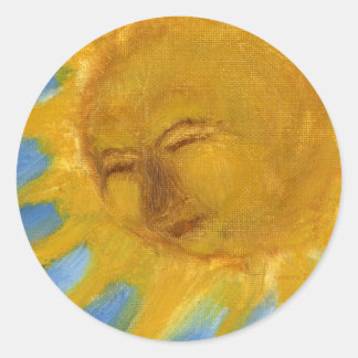Happy Sun Face Yellow en Blue, Old Sol Ronde Sticker