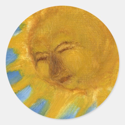 Happy Sun Face Yellow en Blue, Old Sol Ronde Sticker (Voorkant)