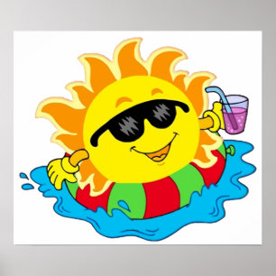 Happy Sun in de pool Poster