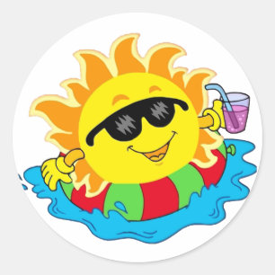 Happy Sun in de pool Ronde Sticker