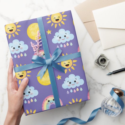 Happy Sun, maan, Cloud en Rainbow Wrapping Paper Cadeaupapier (Geschenken)