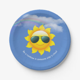 Happy Sun met regenboog en quote Papieren Bordje