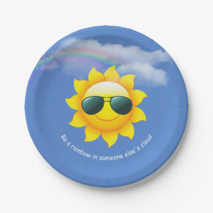 Happy Sun met regenboog en quote Papieren Bordje