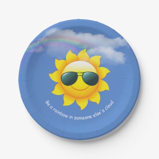 Happy Sun met regenboog en quote Papieren Bordje (Voorkant)