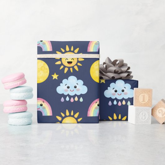 Happy Sun, Moon, Cloud en Rainbow Cadeaupapier (Baby Shower)